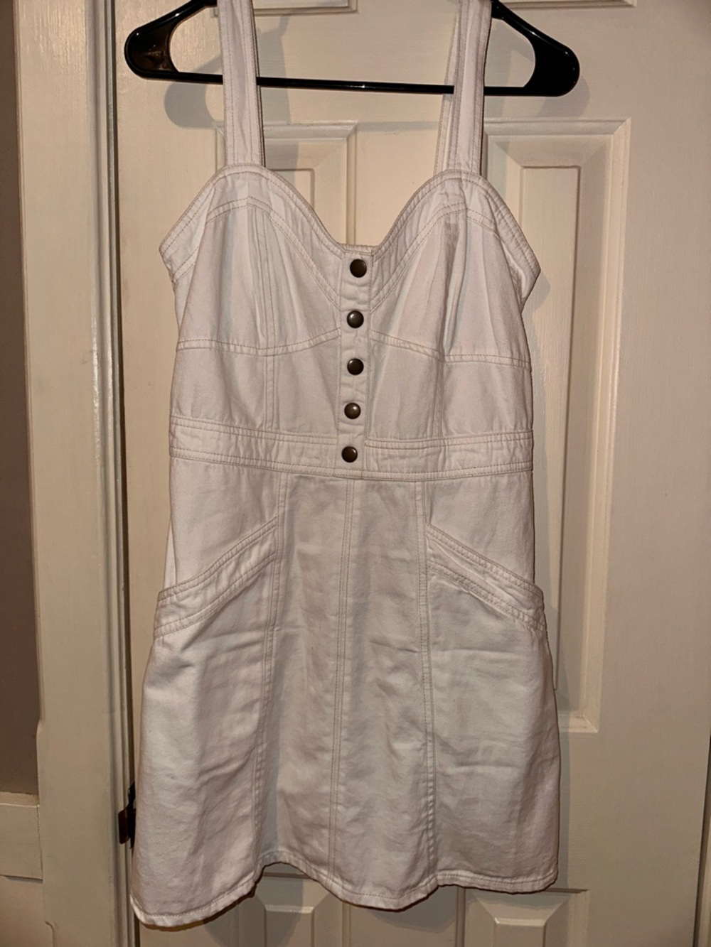 Japna White Denim Mini Dress with Button Front